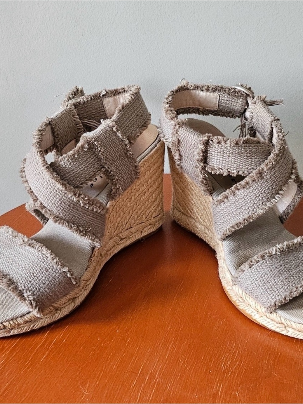 bettye muller Beige Frayed Espadrille Wedge Sandals